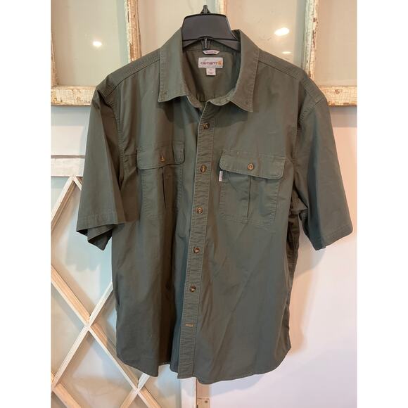 Carhartt size XL army green short sleeve button down shirt - Picture 1 of 3